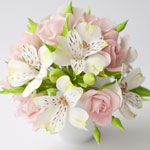 Сахарные цветы - свадебный букет из розовых роз и белых альстромерий. Код: ЦС-002